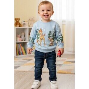 Bambi Toddler Graphic Crewneck Sweatshirt Pullover Long Sleeve Light Blue 3t,18m